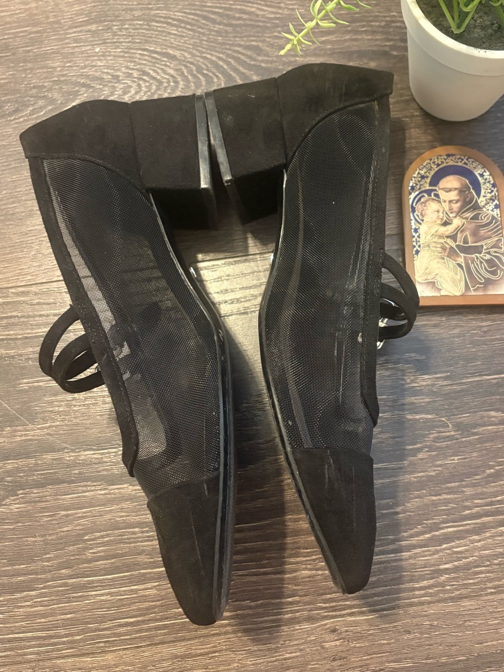 ZARA Black Mesh Mary Jane Block Heels Double Strap Square Toe Sz 38 (8) - Picture 3 of 11